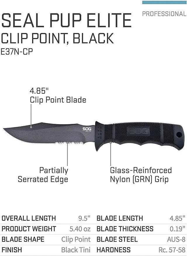 Alt view image 2 of 6 - Fixed Blade Knives with Sheath - SEAL Pup Tactical Knife, Survival Knife and Hunting Knife w/ 4.75 Inch Blade and Knife Sheath