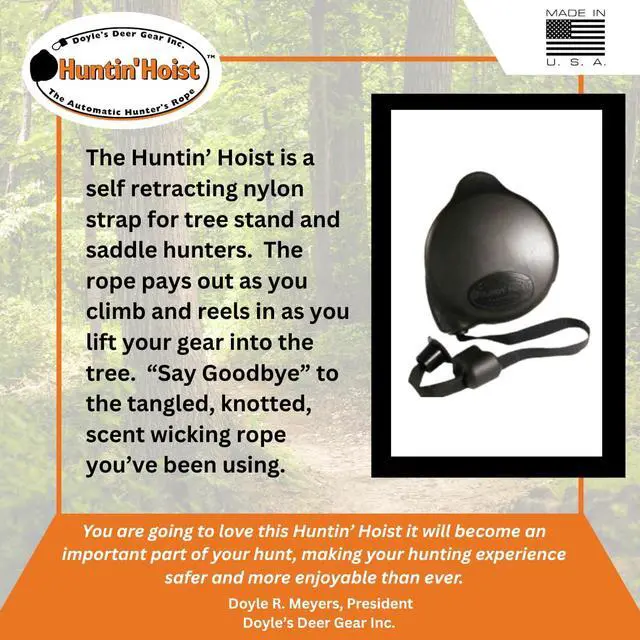 Alt view image 5 of 5 - Doyles Deer Gear Huntin Hoist | Retractable Bow Hoist for Deer Hunting | Ascending Accessory for Saddle hunting, Elevated Tree Stands, and Deer Blinds | 30 Feet of Nylon Strap