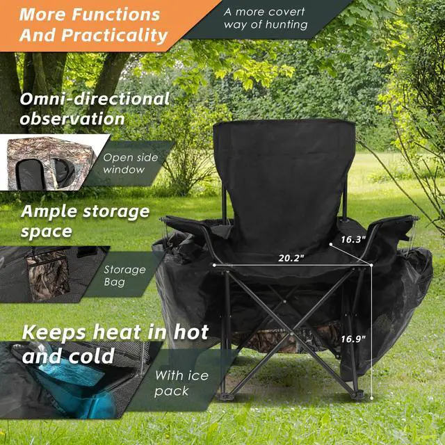 Alt view image 3 of 7 - Hunting Chair Blind, 1/2 Man See Through Ground Blind, Camo Tent | Built-in Chair, Portable Blind, One-Way See Through, 1/2 Person, Camouflage, With Carrying Bag, Hunting Blind, Hunting Gear