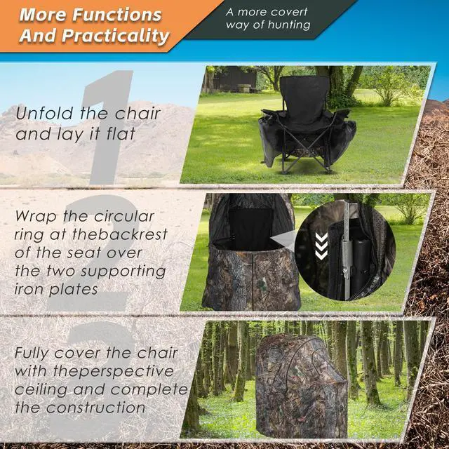 Alt view image 6 of 7 - Hunting Chair Blind, 1/2 Man See Through Ground Blind, Camo Tent | Built-in Chair, Portable Blind, One-Way See Through, 1/2 Person, Camouflage, With Carrying Bag, Hunting Blind, Hunting Gear