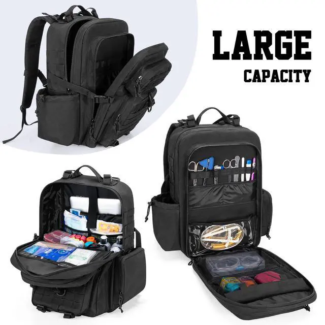 Alt view image 2 of 7 - Medical Tactical Backpack, Medical Supplies Bag with Top Y-Strap | First Aid Rucksack with Laptop Sleeve, Chest and Waist Buckets, Padded Breath Back, for Hiking, Trekking, Hunting, Camping
