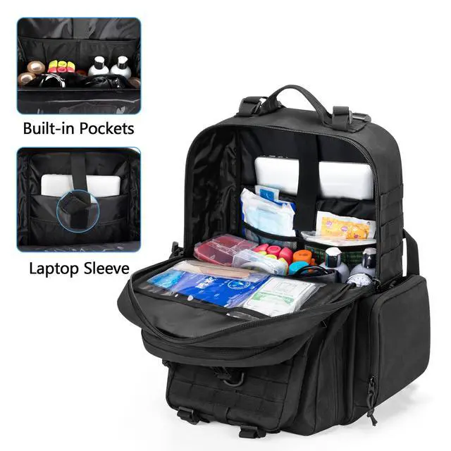 Alt view image 3 of 7 - Medical Tactical Backpack, Medical Supplies Bag with Top Y-Strap | First Aid Rucksack with Laptop Sleeve, Chest and Waist Buckets, Padded Breath Back, for Hiking, Trekking, Hunting, Camping
