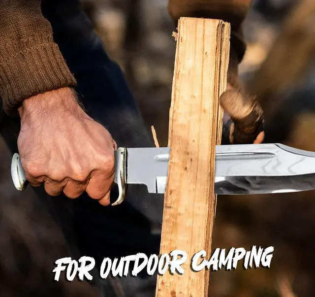 Alt view image 5 of 5 - D2 17 Inches Large Crocodile Dundee Bowie Knife with Leather Sheath Big Survival Fixed Blade Knife with Leather and Horn Handle for Outdoor Camping Knives For Men