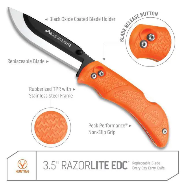 Alt view image 3 of 6 - Razor-Lite Folding Hunting Knife 3.5 Replaceable Razor Blades, Non-Slip Rubber Handle, Lock-Back Safety, Includes 6 Blades and Nylon Sheath