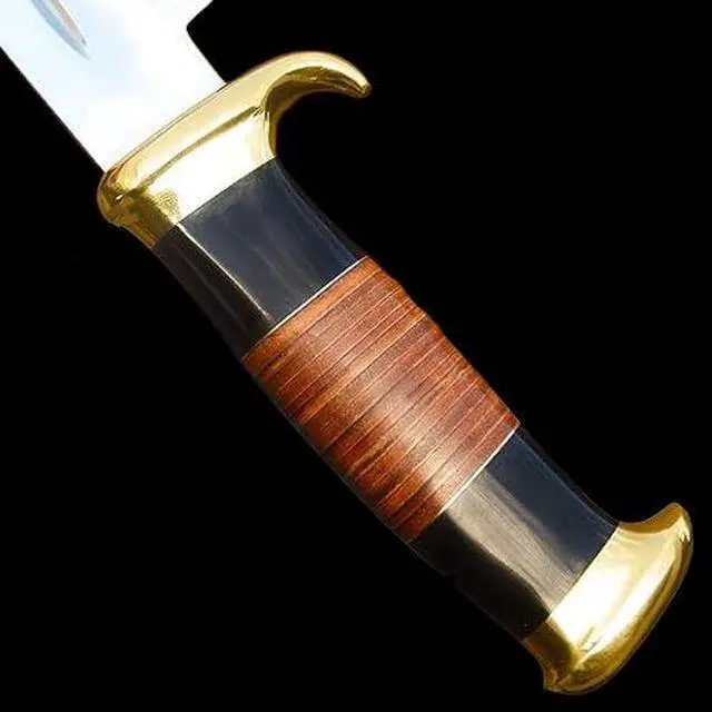 Alt view image 4 of 5 - D2 17 Inches Large Crocodile Dundee Bowie Knife with Leather Sheath Big Survival Fixed Blade Knife with Leather and Horn Handle for Outdoor Camping Knives For Men