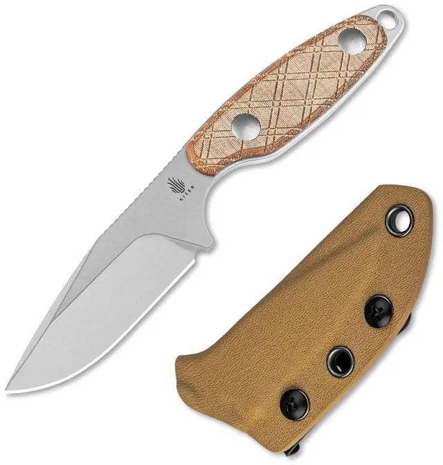 Main image of Muskrat Fixed Blade Knife, Argyle Brown Micarta Handle, 1064C1 | 3.15" 154CM Clip Point Stonewashed Blade, Small EDC Fixed Blade Knife with Brown Sheath for Outdoor Hunting Survival Camping