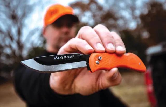 Alt view image 6 of 6 - Razor-Lite Folding Hunting Knife 3.5 Replaceable Razor Blades, Non-Slip Rubber Handle, Lock-Back Safety, Includes 6 Blades and Nylon Sheath