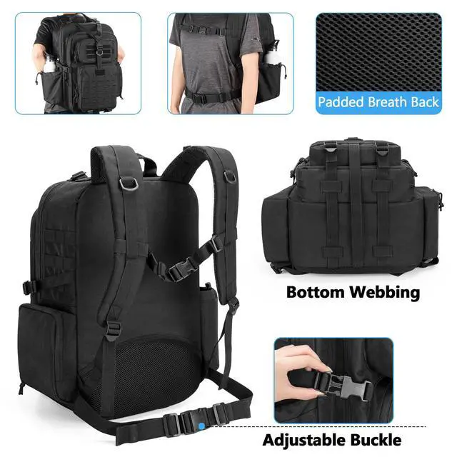 Alt view image 6 of 7 - Medical Tactical Backpack, Medical Supplies Bag with Top Y-Strap | First Aid Rucksack with Laptop Sleeve, Chest and Waist Buckets, Padded Breath Back, for Hiking, Trekking, Hunting, Camping