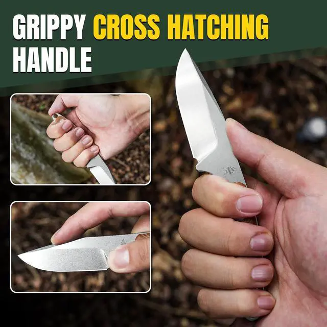 Alt view image 5 of 7 - Muskrat Fixed Blade Knife, Argyle Brown Micarta Handle, 1064C1 | 3.15" 154CM Clip Point Stonewashed Blade, Small EDC Fixed Blade Knife with Brown Sheath for Outdoor Hunting Survival Camping