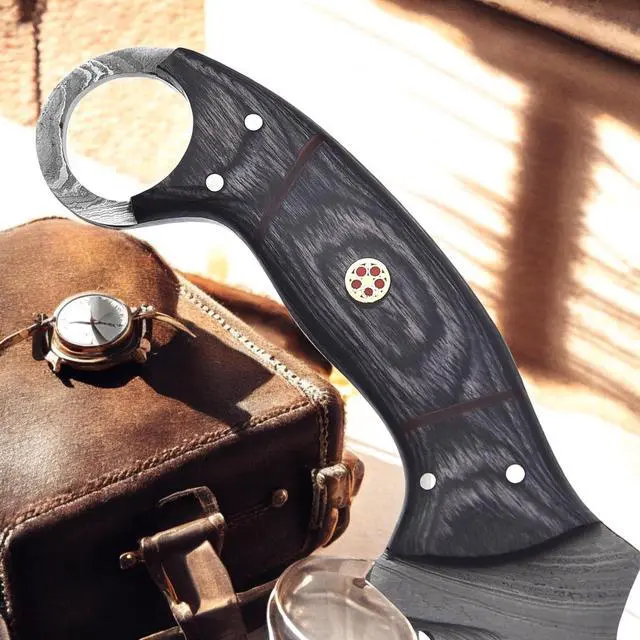 Alt view image 2 of 7 - Handmade Damascus Steel Karambit Knife 9.5'' Full Tang Fixed Blade | Razor-Sharp Outdoor Knife, EDC knife for men