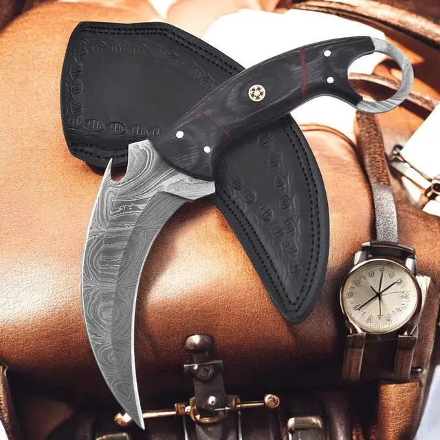 Alt view image 3 of 7 - Handmade Damascus Steel Karambit Knife 9.5'' Full Tang Fixed Blade | Razor-Sharp Outdoor Knife, EDC knife for men