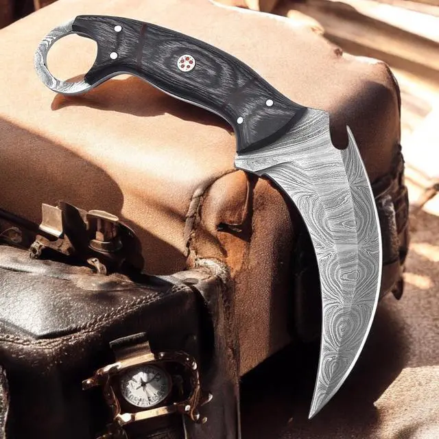 Alt view image 4 of 7 - Handmade Damascus Steel Karambit Knife 9.5'' Full Tang Fixed Blade | Razor-Sharp Outdoor Knife, EDC knife for men