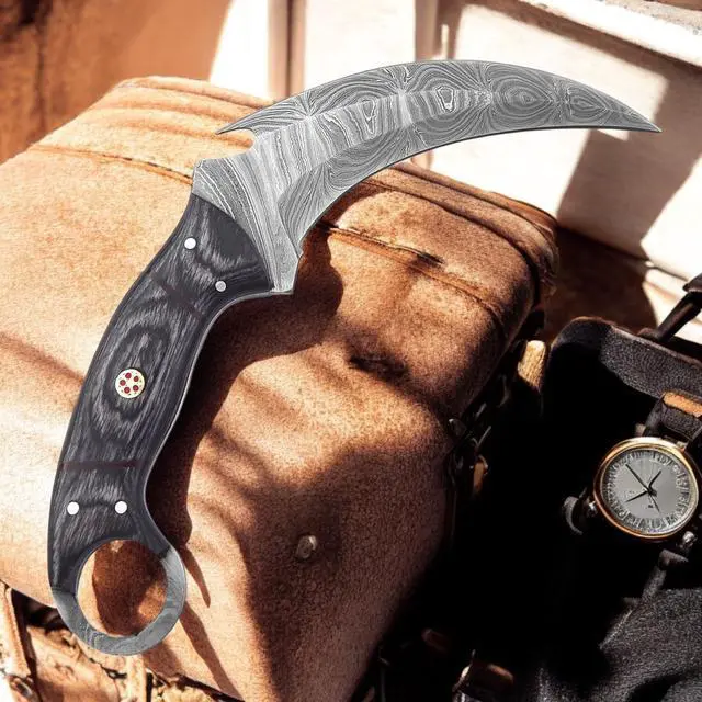 Alt view image 6 of 7 - Handmade Damascus Steel Karambit Knife 9.5'' Full Tang Fixed Blade | Razor-Sharp Outdoor Knife, EDC knife for men