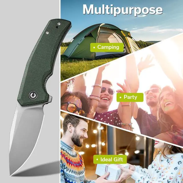 Alt view image 5 of 7 - Pocket Knife for EDC, Regulatron Folding Knife for Men with Flipper Opener, Liner Lock, 2.98" Nitro-V Blade Micarta Handle for Camping, Hunting C23006-2