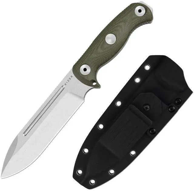 Main image of Drop Bear Fix 7 Fixed Blade Knife, 6.51" AEB-L Blade Hunting Knife with Green Micarta Handle & Hammer Pommel, Survival Knives with Sheath, Bushcraft Knives with Rotatable Clip, 1103A1