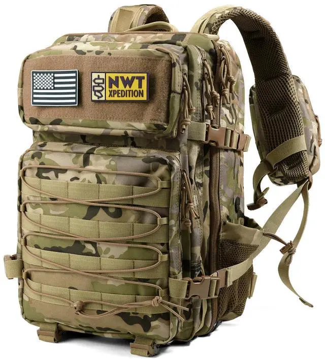Main image of Military Tactical Backpack,Sturdy Work & Molle Laptops Rucksack,Army Assault Pack for Hiking Camping Travel Fishing Gym, Camo