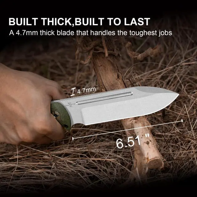 Alt view image 2 of 7 - Drop Bear Fix 7 Fixed Blade Knife, 6.51" AEB-L Blade Hunting Knife with Green Micarta Handle & Hammer Pommel, Survival Knives with Sheath, Bushcraft Knives with Rotatable Clip, 1103A1