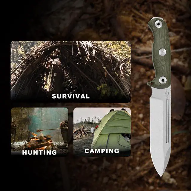 Alt view image 7 of 7 - Drop Bear Fix 7 Fixed Blade Knife, 6.51" AEB-L Blade Hunting Knife with Green Micarta Handle & Hammer Pommel, Survival Knives with Sheath, Bushcraft Knives with Rotatable Clip, 1103A1