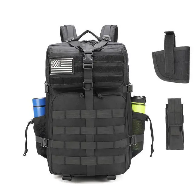 Alt view image 2 of 7 - Tactical Backpack for Men with Gun Holster, 45L Military 3-Day Assault Pack, Large Bug Out Bag Molle Daypack for Women Hiking Travel Climbing Black Upgrade