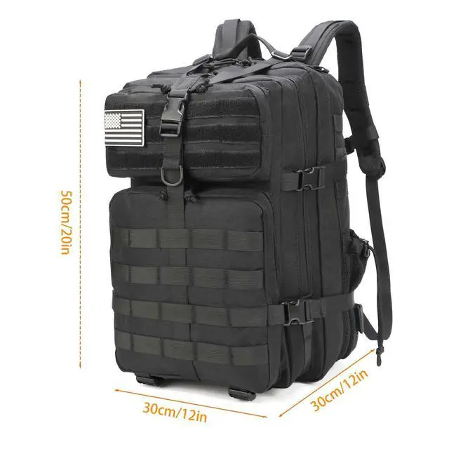 Alt view image 5 of 7 - Tactical Backpack for Men with Gun Holster, 45L Military 3-Day Assault Pack, Large Bug Out Bag Molle Daypack for Women Hiking Travel Climbing Black Upgrade