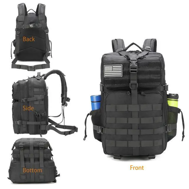 Alt view image 6 of 7 - Tactical Backpack for Men with Gun Holster, 45L Military 3-Day Assault Pack, Large Bug Out Bag Molle Daypack for Women Hiking Travel Climbing Black Upgrade