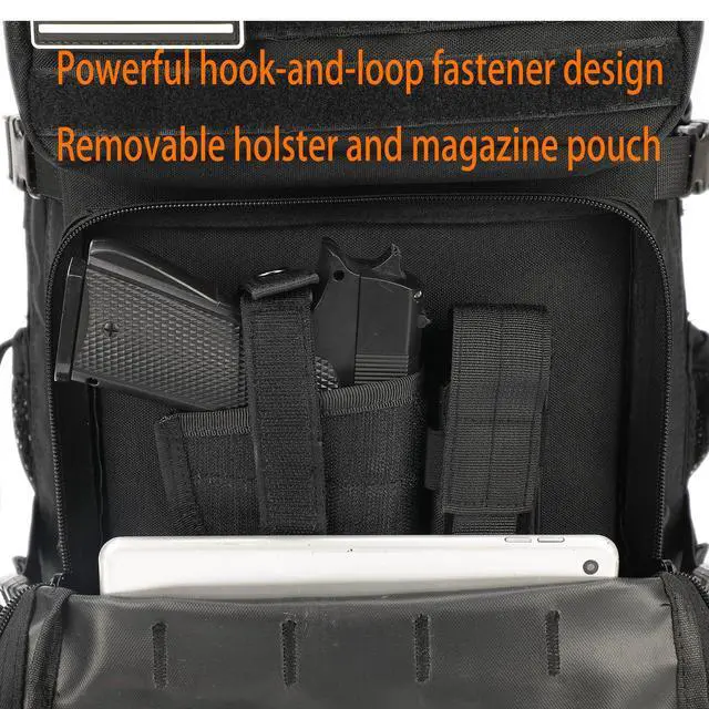 Alt view image 7 of 7 - Tactical Backpack for Men with Gun Holster, 45L Military 3-Day Assault Pack, Large Bug Out Bag Molle Daypack for Women Hiking Travel Climbing Black Upgrade