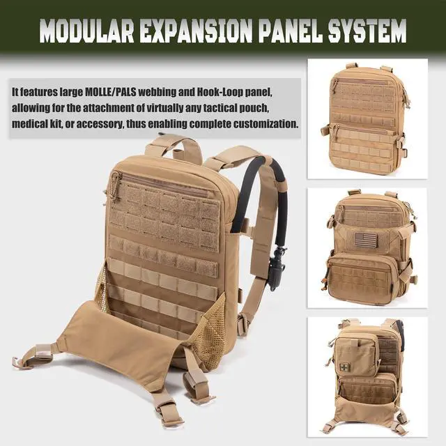 Alt view image 4 of 7 - ABP Tactical MOLLE Hydration Backpack Military Assault Vest Back Panel Pack for Men Training Hiking Airsoft with 2.5L Bladder