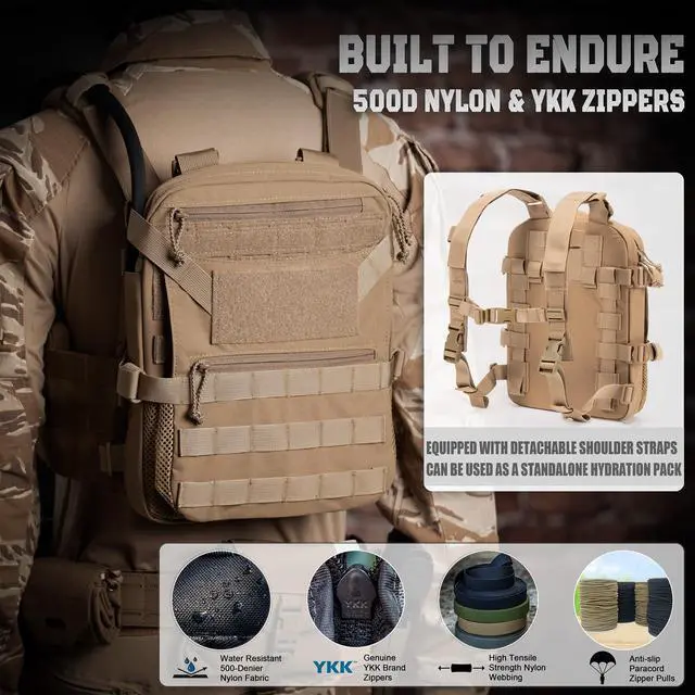 Alt view image 3 of 7 - ABP Tactical MOLLE Hydration Backpack Military Assault Vest Back Panel Pack for Men Training Hiking Airsoft with 2.5L Bladder