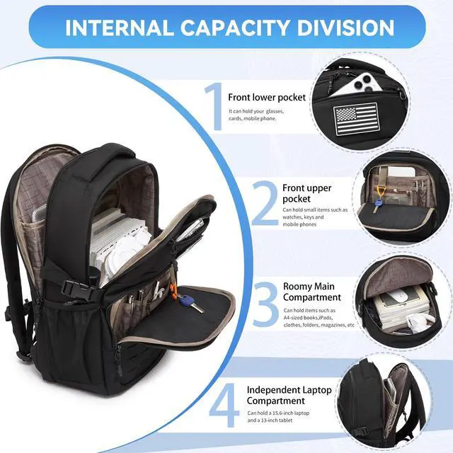 Alt view image 7 of 7 - Military tactical backpack Laser-Cut MOLLE Webbing, backpack for men small tactical assault bag (Blue, 18.5 inch)