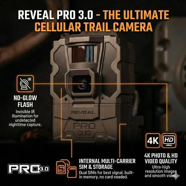 Alt view image 4 of 7 - Reveal Pro 3.0 Cellular Trail Camera - Multi-Cellular Network, GPS, 2" LCD, No-Glow IR, Wi-Fi Enabled, HD Photos & 1080p Videos, Fast Trigger + 32GB SD Card (1PK)
