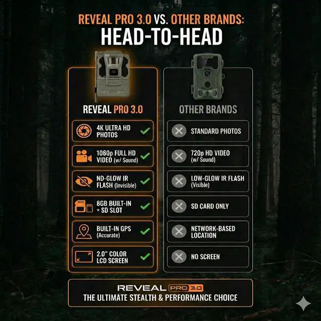 Alt view image 5 of 7 - Reveal Pro 3.0 Cellular Trail Camera - Multi-Cellular Network, GPS, 2" LCD, No-Glow IR, Wi-Fi Enabled, HD Photos & 1080p Videos, Fast Trigger + 32GB SD Card (1PK)
