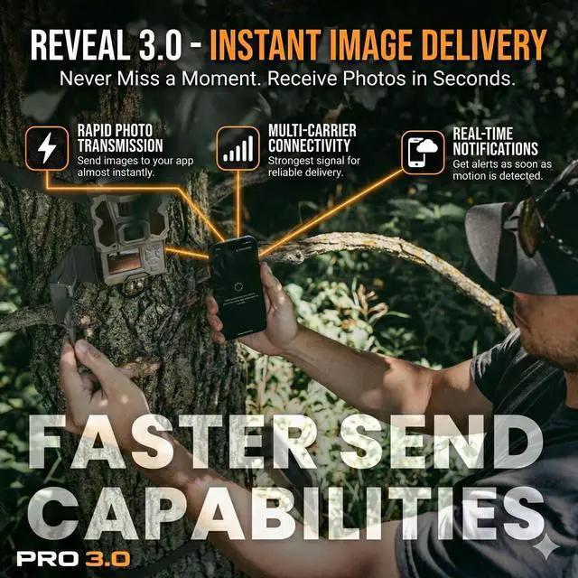 Alt view image 7 of 7 - Reveal Pro 3.0 Cellular Trail Camera - Multi-Cellular Network, GPS, 2" LCD, No-Glow IR, Wi-Fi Enabled, HD Photos & 1080p Videos, Fast Trigger + 32GB SD Card (1PK)