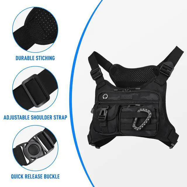 Alt view image 3 of 7 - Chest Bag For Men, Tactical Inspired Sports Utility Chest Pack, EDC Pouch Bag With Built-In Phone Holder for Workouts, Running, Cycling, Black