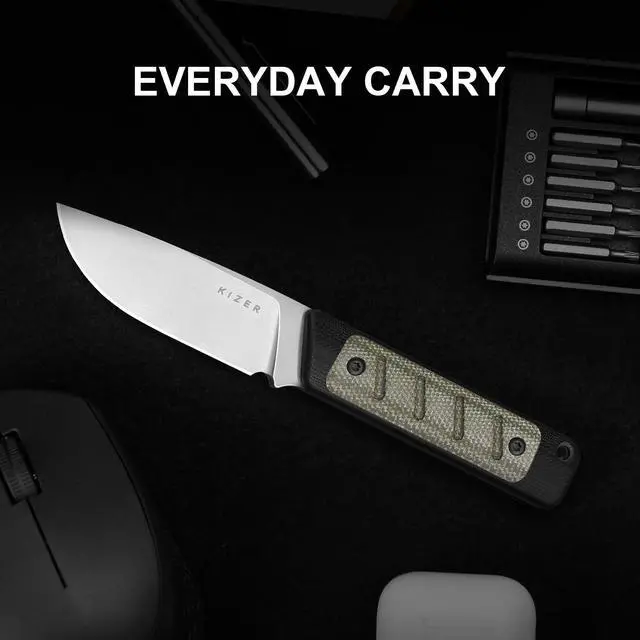 Alt view image 7 of 7 - Smolt Fixed Blade Knife, 2.93" 14C28N Fixed Blade with Black G10 & Micarta Handle, Drop Point EDC Knives with Sheath for Camping Hiking 1063A6