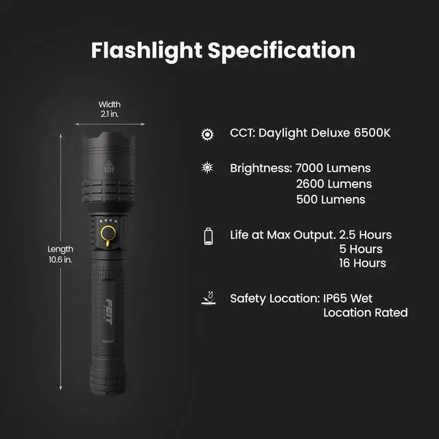 Alt view image 3 of 7 - Flashlight - 7000 Lumens LED, Rechargeable & AA Battery Compatible