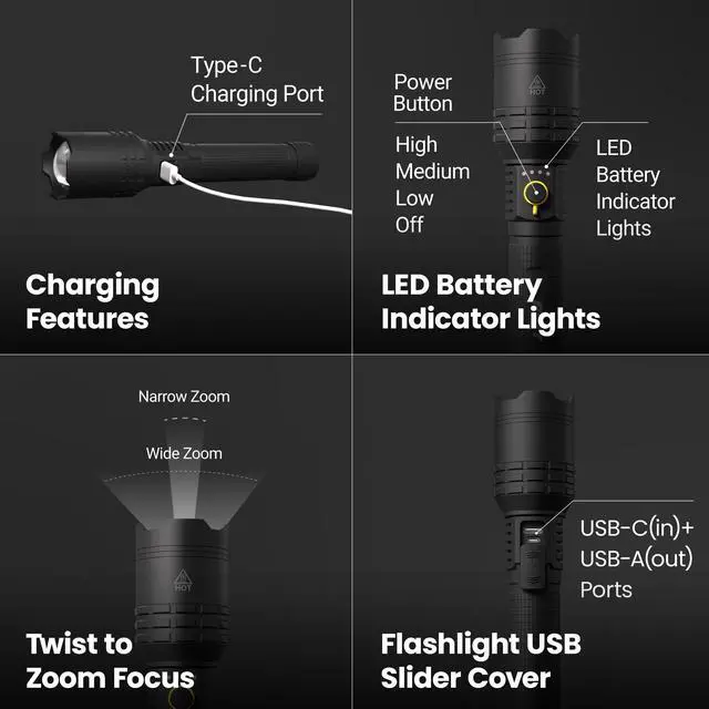 Alt view image 5 of 7 - Flashlight - 7000 Lumens LED, Rechargeable & AA Battery Compatible
