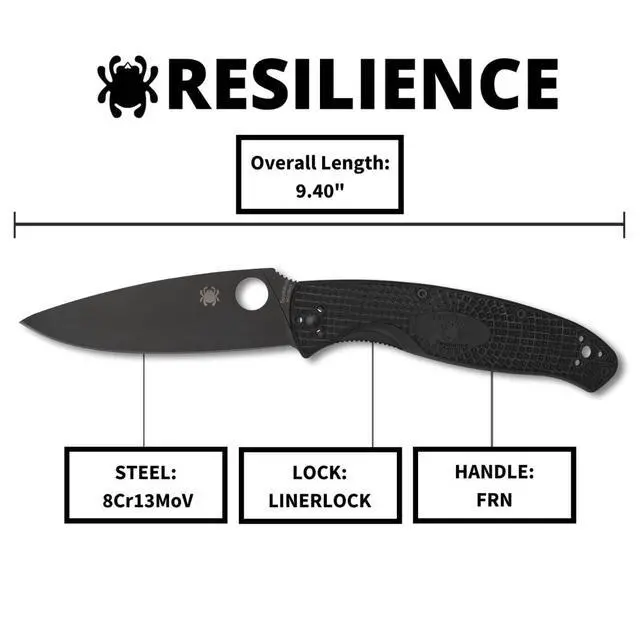 Alt view image 5 of 5 - Resilience Lightweight Folding Pocket Knife, PlainEdge | 9.41" Overall Length, 4.25" Black Oxide Coated 8Cr13MoV Steel Blade, FRN Handle, LinerLock, Full-Flat Grind