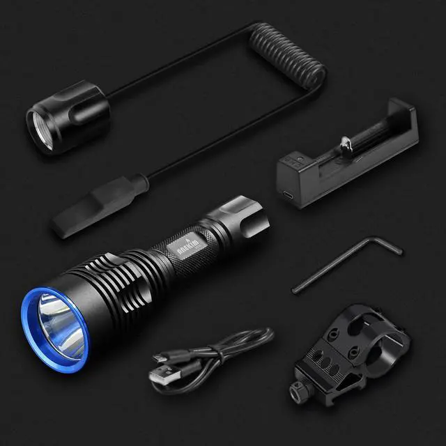 Alt view image 7 of 7 - UC20 Green Hunting Light Flashlight kit,1586 Yards Green LED Light, 2000 High Lumens, Picatinny Mount, Pressure Switch, Long Distance Night Hunting Gifts for Men