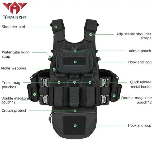 Alt view image 4 of 6 - YAKEDA Tactical Training Vest with PALS System - Multi-Pocket Adjustable Straps Quick-Release Buckle for Hunting