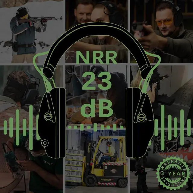 Alt view image 5 of 5 - 2 Pack Electronic Ear Protection for Shooting with 4X Sound Amplification, Gun Range Hearing Protection Muffs, NRR 23dB Noise Reduction Headphones for Hunting, Green and Pink