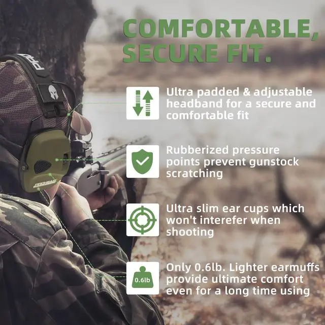 Alt view image 4 of 5 - 2 Pack Electronic Ear Protection for Shooting with 4X Sound Amplification, Gun Range Hearing Protection Muffs, NRR 23dB Noise Reduction Headphones for Hunting, Green and Pink