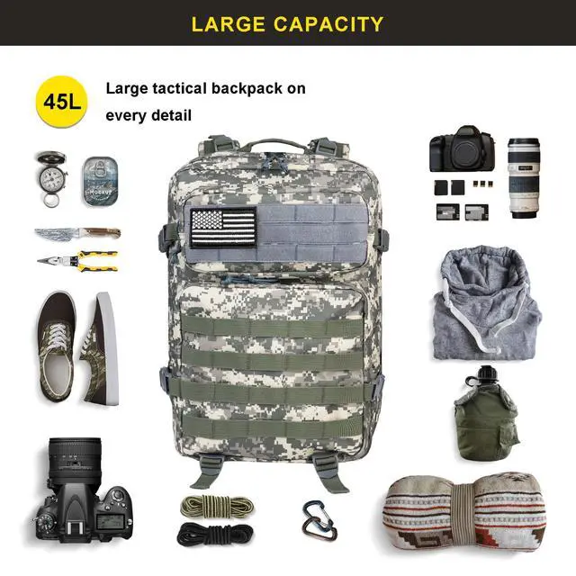 Alt view image 5 of 7 - 45L Military Tactical Backpack, Army 3-Day Assault Pack Bug Out Bag for Hiking Camping | Army