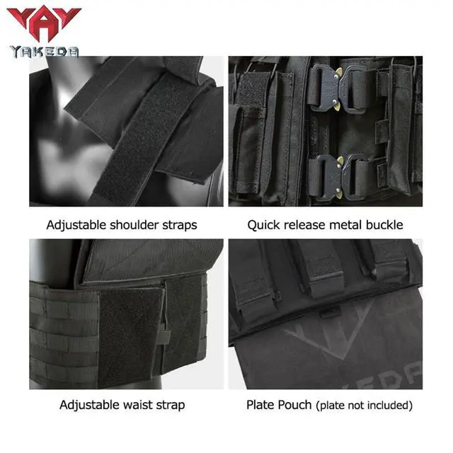 Alt view image 5 of 6 - YAKEDA Tactical Training Vest with PALS System - Multi-Pocket Adjustable Straps Quick-Release Buckle for Hunting
