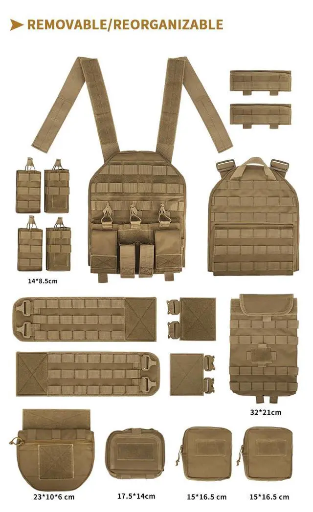 Alt view image 4 of 6 - YAKEDA Tactical Training Vest with PALS System - Multi-Pocket Adjustable Straps Quick-Release Buckle for Hunting