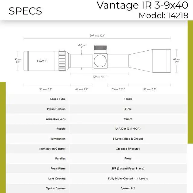 Alt view image 4 of 7 - Vantage IR 3-9x40 Riflescope | Waterproof 1" Tube Hunting Scope w/Illuminated Reticle, Capped Low-Profile Turrets, 11 Layer Fully Multi-Coated Lenses & High Torque Zoom Ring