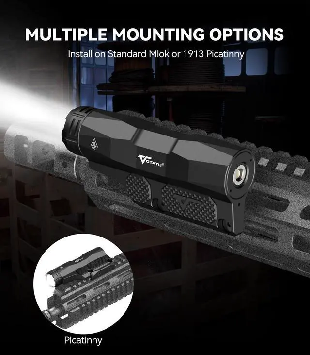 Alt view image 2 of 7 - ML50 Picatinny/Mlok Flashlight for Rifle, Max 2400 Lumens Weapon Light with Pressure Pad Switch, Rechargeable Flashlight and Tactical Strobe High/Low Mode