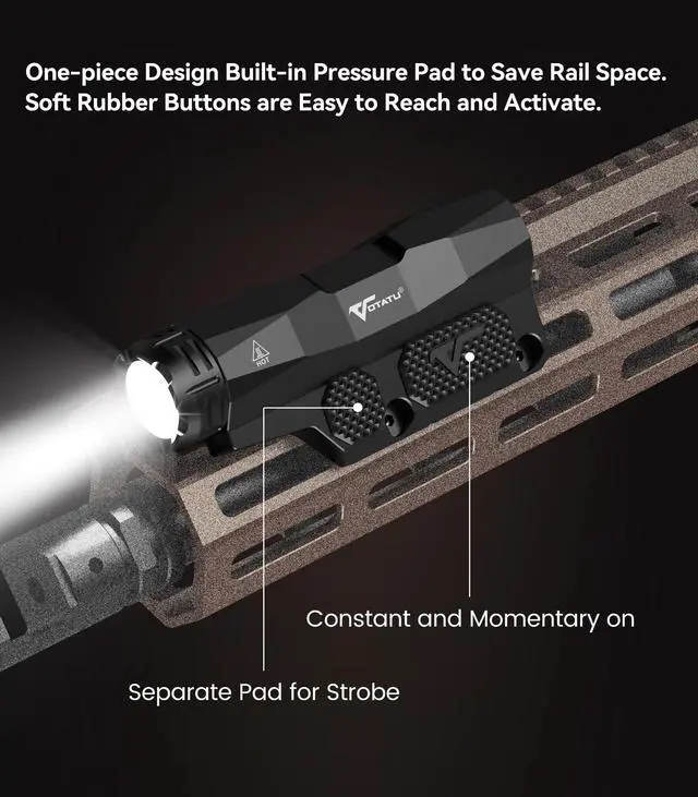 Alt view image 4 of 7 - ML50 Picatinny/Mlok Flashlight for Rifle, Max 2400 Lumens Weapon Light with Pressure Pad Switch, Rechargeable Flashlight and Tactical Strobe High/Low Mode
