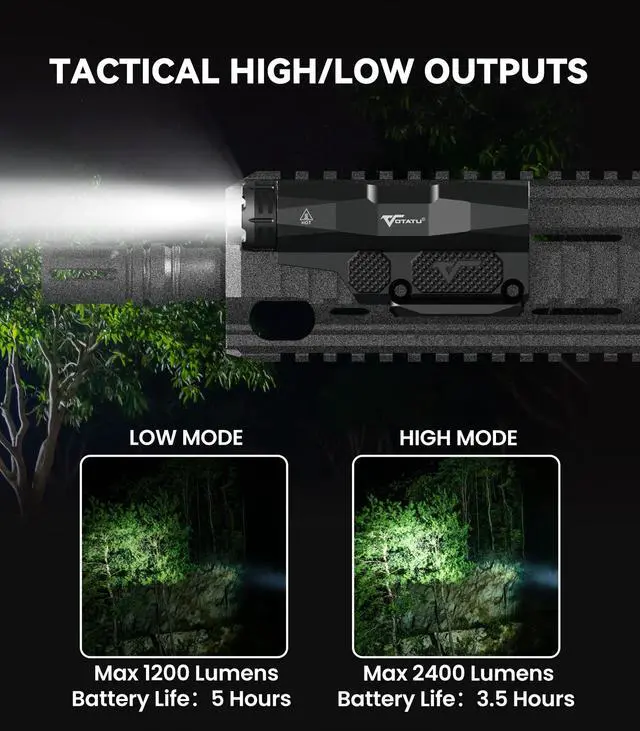 Alt view image 3 of 7 - ML50 Picatinny/Mlok Flashlight for Rifle, Max 2400 Lumens Weapon Light with Pressure Pad Switch, Rechargeable Flashlight and Tactical Strobe High/Low Mode