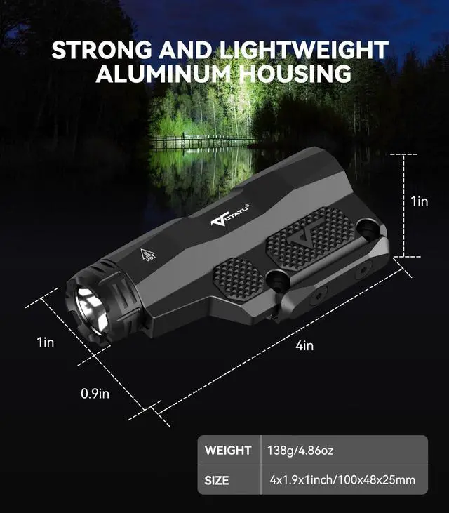 Alt view image 6 of 7 - ML50 Picatinny/Mlok Flashlight for Rifle, Max 2400 Lumens Weapon Light with Pressure Pad Switch, Rechargeable Flashlight and Tactical Strobe High/Low Mode