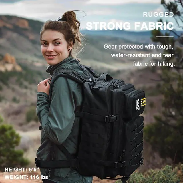 Alt view image 7 of 7 - Military Tactical Backpack,Sturdy Work & Molle Laptops Rucksack, Heavy Duty Pack for Hiking Camping Travel Fishing Gym,Black